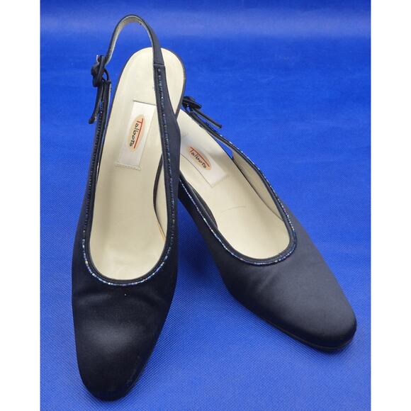 Talbots Black Leather Slingback Pumps 2.5" Kitten Heels Sparkly Accents Size 9N - Picture 10 of 10